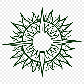 A stylized illustration of the sun with rays extending outward.