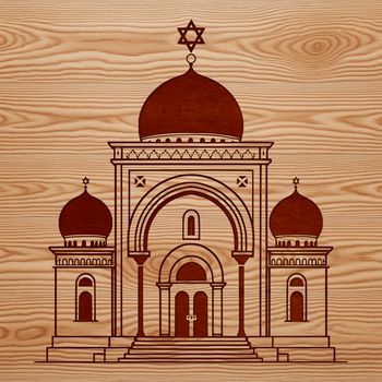 Illustrative vector art of a synagogue building with traditional architectural details.