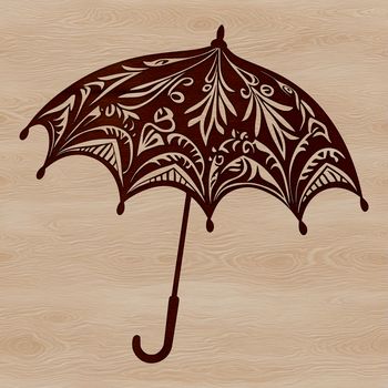 A digital illustration of a colorful umbrella with a clear raindrop effect on its canopy.