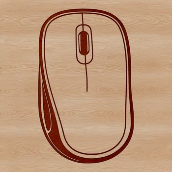 A detailed illustration of a desktop computer with a mouse on the keyboard.