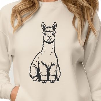 A digital illustration of a South American camelid animal with soft fur and gentle features.