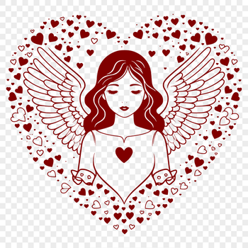 Illustrated angel with a love heart symbol, designed as vector art.