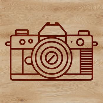Illustrative camera icon with design elements suitable for vector graphics.