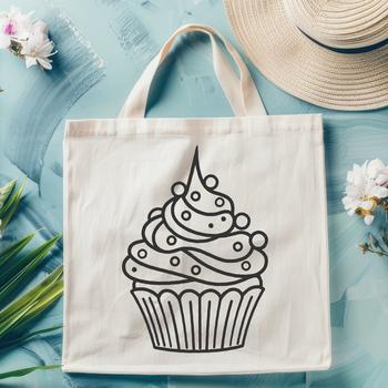 A simple cupcake icon in vector format with clean lines and bold design.