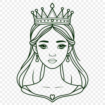 An illustrated female character in a royal gown, suitable for vector design and cutting machine use.