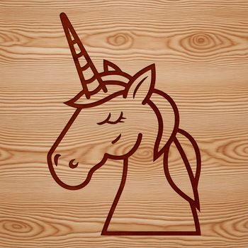 A simple line drawing of a mythical unicorn's head in vector art style.