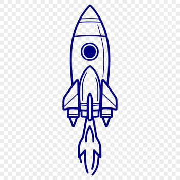 A stylized vector illustration of a spaceship soaring through space.
