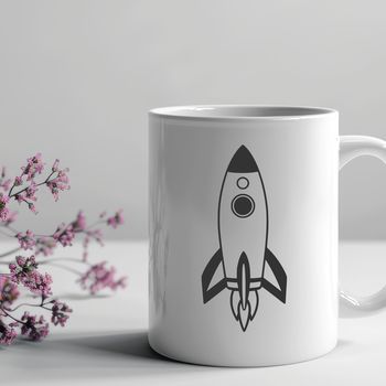 Vector illustration of a futuristic rocket ship in space, suitable for cutting machine designs and commercial use.