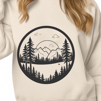 Illustrative forest landscape with trees and foliage, created as a scalable vector graphic (SVG).