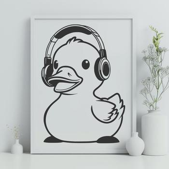 A digital illustration of a duck wearing headphones.