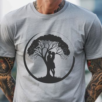 An illustration of an ancient tree with intertwined branches forming a heart shape, symbolizing eternal love.