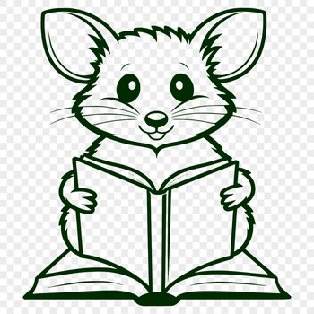 A wild possum sitting on a pile of books, symbolizing love for reading and learning.