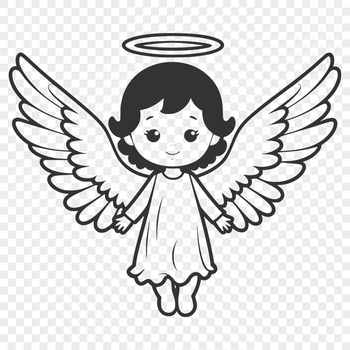 Vector illustration of a serene angel with wings and halo, suitable for graphic design and printing.