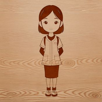 A digital illustration of a young female figure in a simple style, suitable for vector art projects.