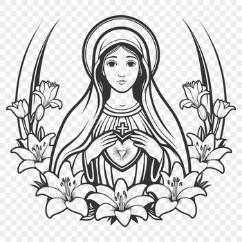 A stylized illustration of the Immaculate Heart, featuring intricate floral patterns.