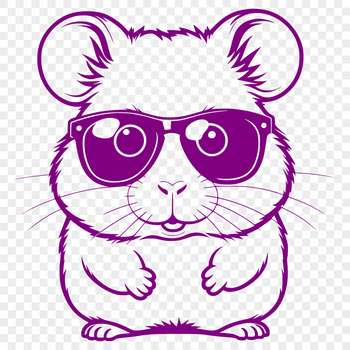 A cartoon hamster wearing sunglasses in a playful pose.