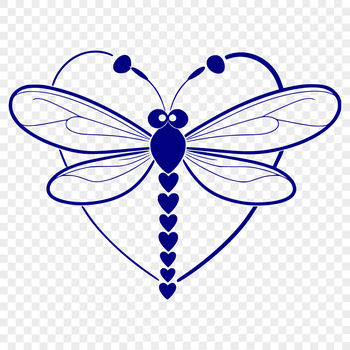 A colorful dragonfly with love hearts surrounding its body, designed as vector art for digital use.