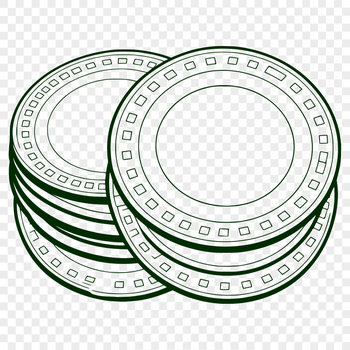 A collection of various coins in a digital format, ready to be used as clip art.