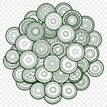 A collection of digital coins in various designs and shapes.