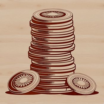 A digital illustration of a set of stacked coins in various denominations.