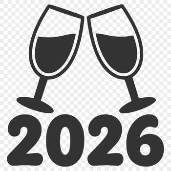 A minimalist illustration of the year 2026 in a circular shape with decorative quotes surrounding it.