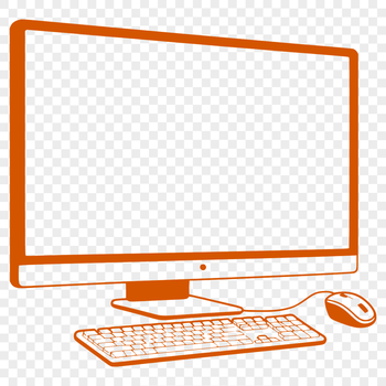 A detailed illustration of a desktop computer setup with a keyboard at the center.