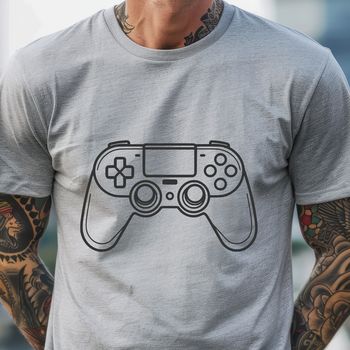 A 2D game controller with buttons and joysticks, designed as vector art.