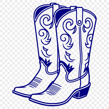 A pair of cowboy boots with intricate stitching and embellishments, designed as vector art.