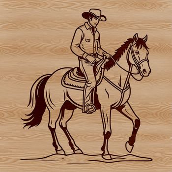 A stylized illustration of a cowboy riding a horse, created as a scalable vector graphic (SVG).