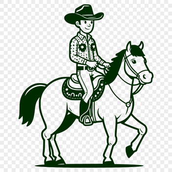 A traditional cowboy riding a horse, illustrated in vector format.