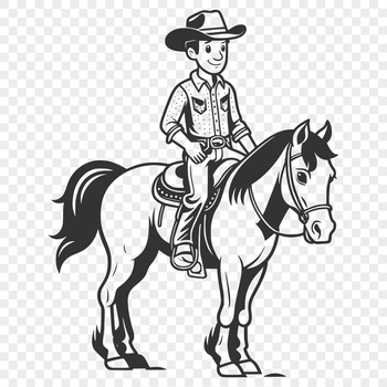 Vector illustration of a cowboy on horseback in a western setting.