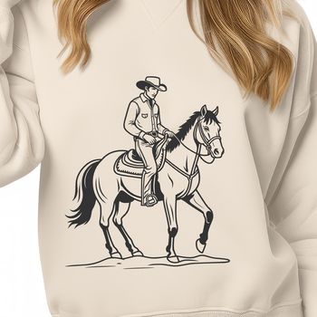A digital illustration of a cowboy on horseback, suitable for vector art design.