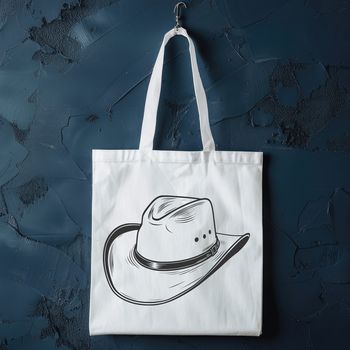 A detailed illustration of a classic cowboy hat with a wide brim and high crown.