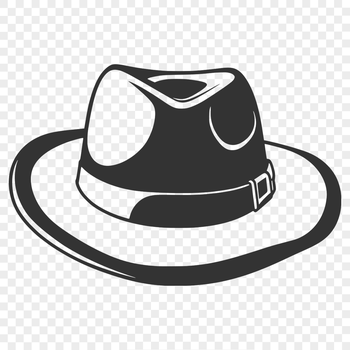 A stylized illustration of a classic cowboy hat with a wide brim and high crown.