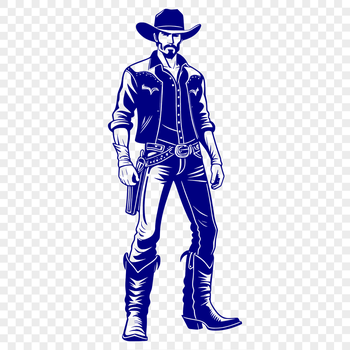 A stylized illustration of a cowboy in a digital vector format.