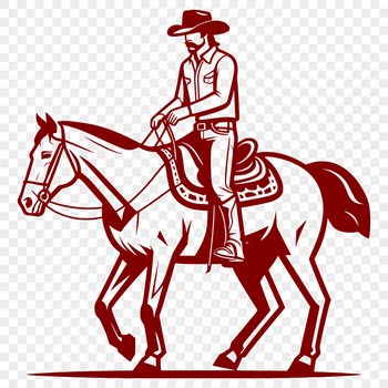 A cowboy illustration featuring a horse rider in Western attire.