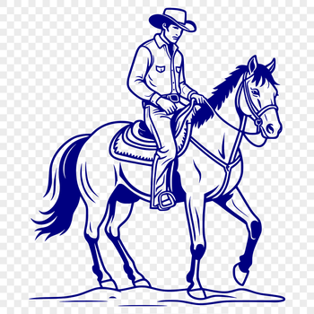 A lone cowboy riding a horse through the open range.