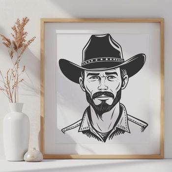 A western-style cowboy character designed as vector art for digital use.