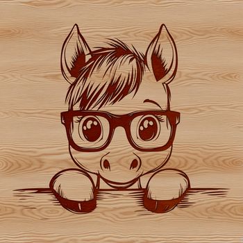 A horse wearing glasses in a simple vector design format.