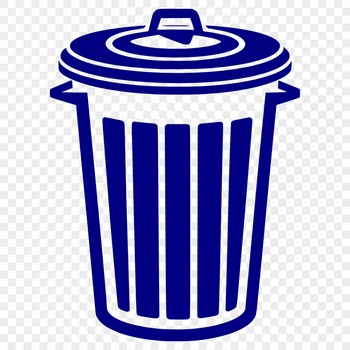 A simple, illustrated trash can with a rounded shape and lid.