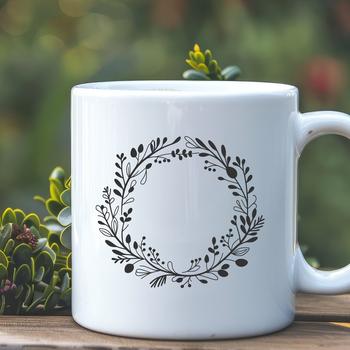 A floral design featuring a circular wreath with intricate patterns.