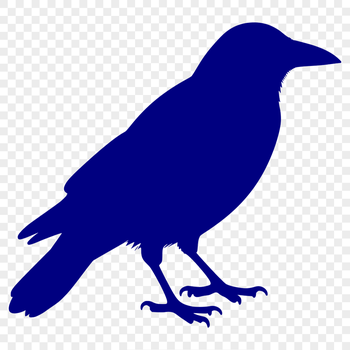 A detailed silhouette of a crow in mid-flight.