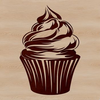 A small, decorated cupcake with frosting and sprinkles on top.