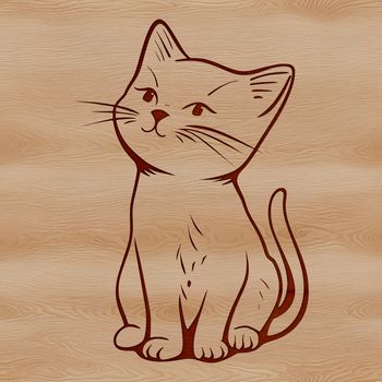 A small, adorable domestic cat sitting on the floor, illustration in vector format.