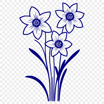 A stylized illustration of a single daffodil flower with trumpet-shaped petals.