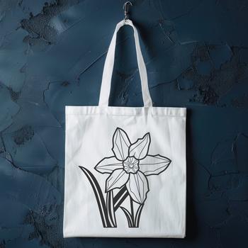 A single white daffodil flower with yellow trumpet-shaped petals, suitable for vector art and cutting machine projects.