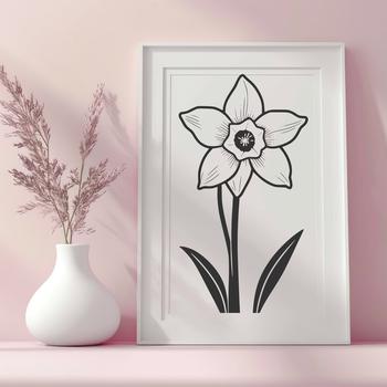 A single, white daffodil flower with bright yellow trumpet-shaped center, set against a transparent background.