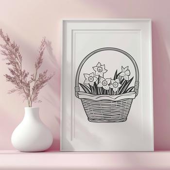 A simple vector graphic design featuring a single daffodil plant.