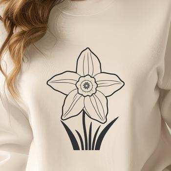 A yellow trumpet-shaped flower with three green leaves on a white background, suitable for vector design.