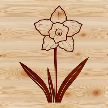 A digital illustration of a daffodil plant with its trumpet-shaped bloom.